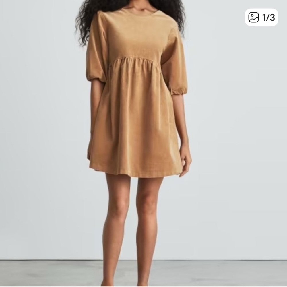 Everlane Corduroy Mini Dress Puff Sleeves